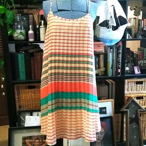 🎽RARE Anthropologie Mystree pleated spaghetti strap swing dress Size L